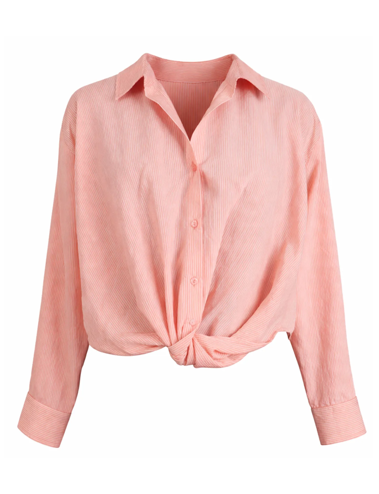 Peach Stripe Knot Front Shirt